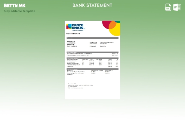 Модерен стил Боливија Банко Унија за извод од банкарски шаблон за зборови